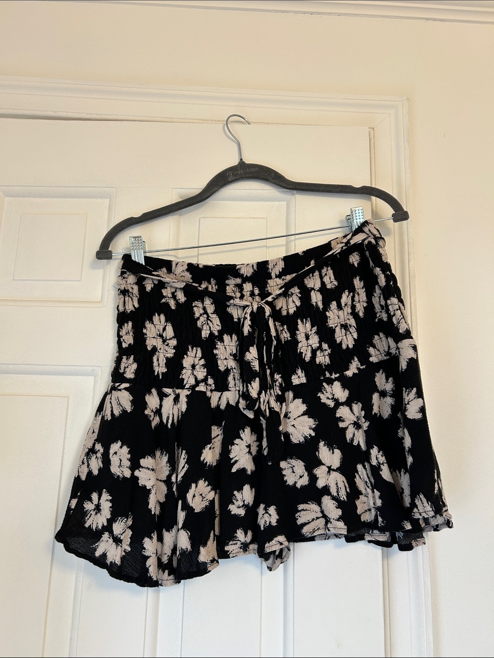 URBAN Romantics Black Mini Skort with Cream Floral Print